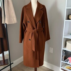 ❇️ Brown ❇️100% Wool Double Faced Double-Breasted Belted Over Coat Size S Women